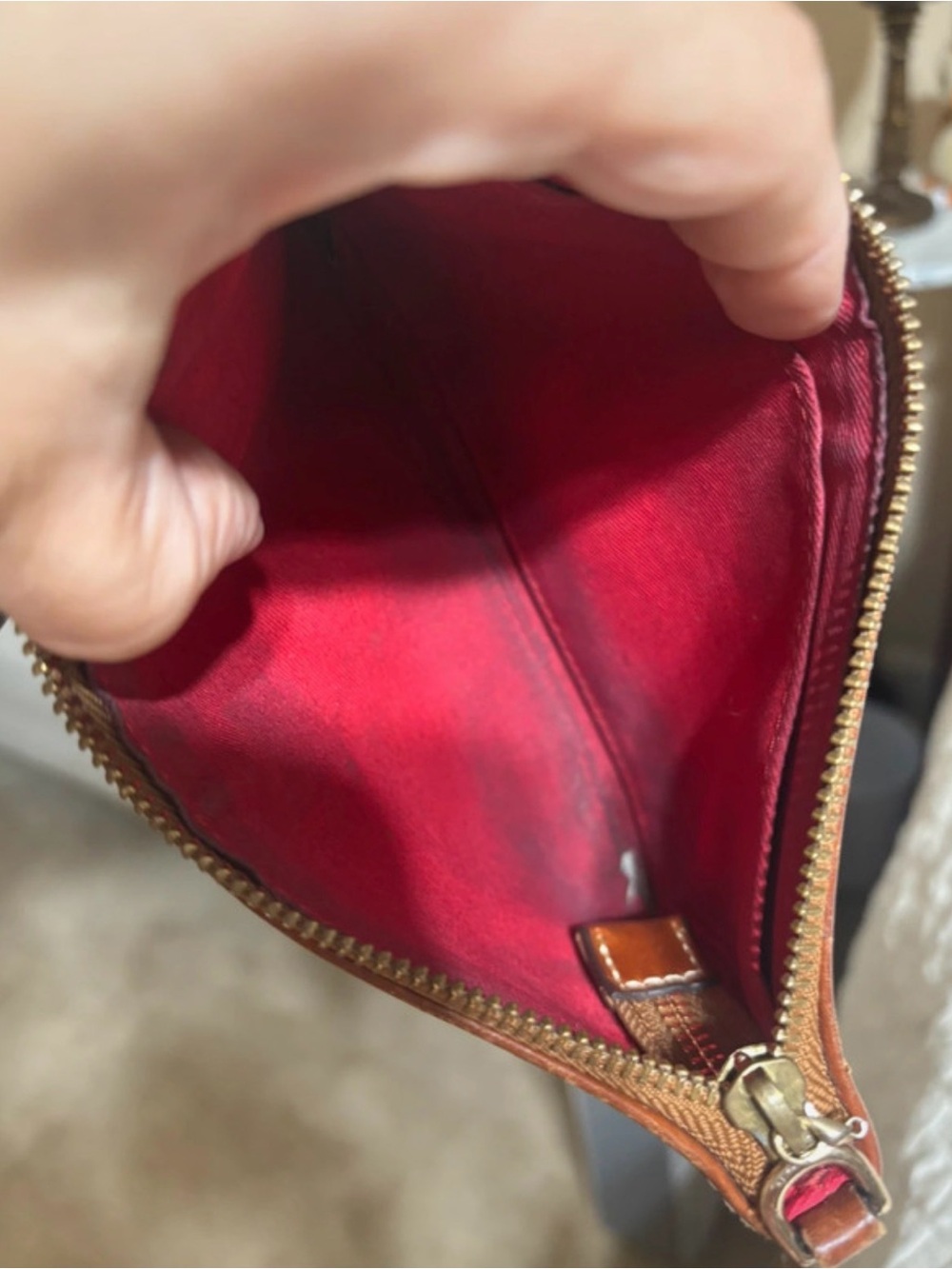 Dooney & Bourke Pebble Leather Wristlet in Cognac Brown with Gold Plaque - Picture 3 of 3